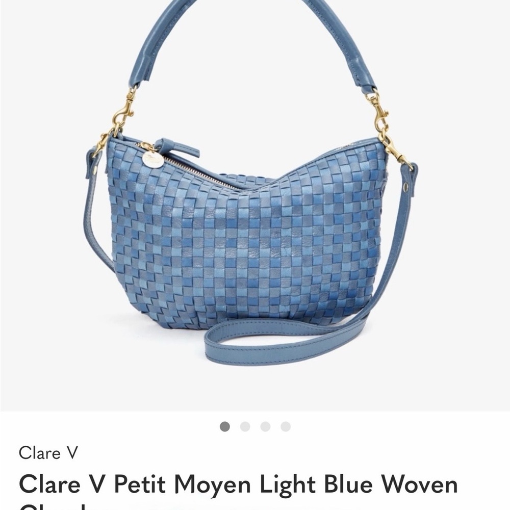 Clare V Petit Moyer Light Blue Woven Leather Crossbody